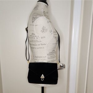 Vintage black velvet leather evening clutch handbag Camea